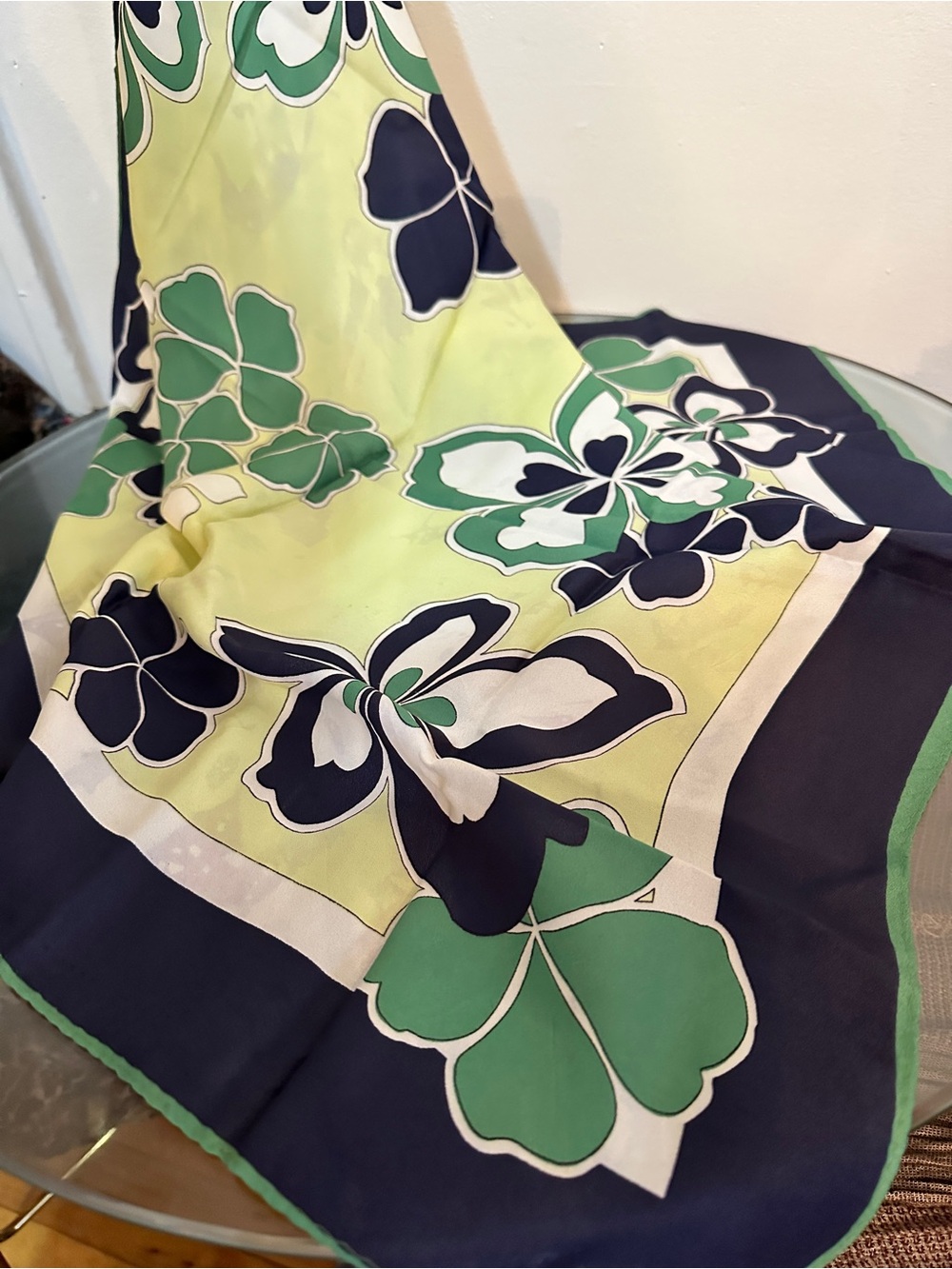 Vintage Polyester Scarf in royal blue, green, pale lime